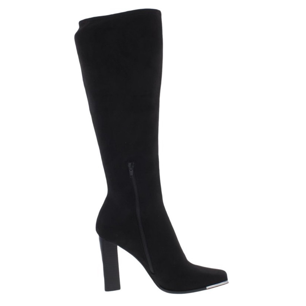 Steve Madden Womens Fedora Zipper Block Heel Knee-High Black Suede Boots…
